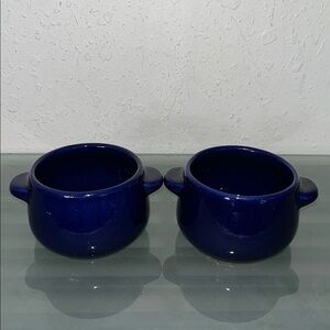 vintage cobalt blue stoneware soup bowls, or "mini crocks," Gerz of West Germany